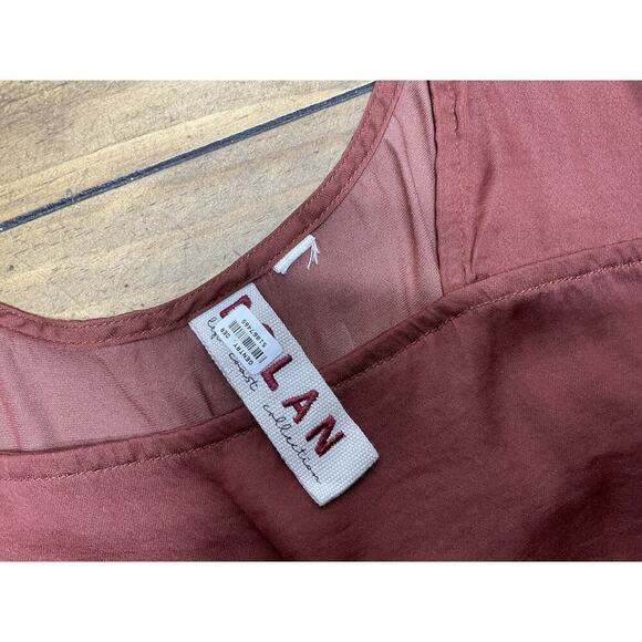 DOLAN By Anthropologie Cherie Babydoll Silky Rushed Bohemian Top Size L Rust - Picture 5 of 8